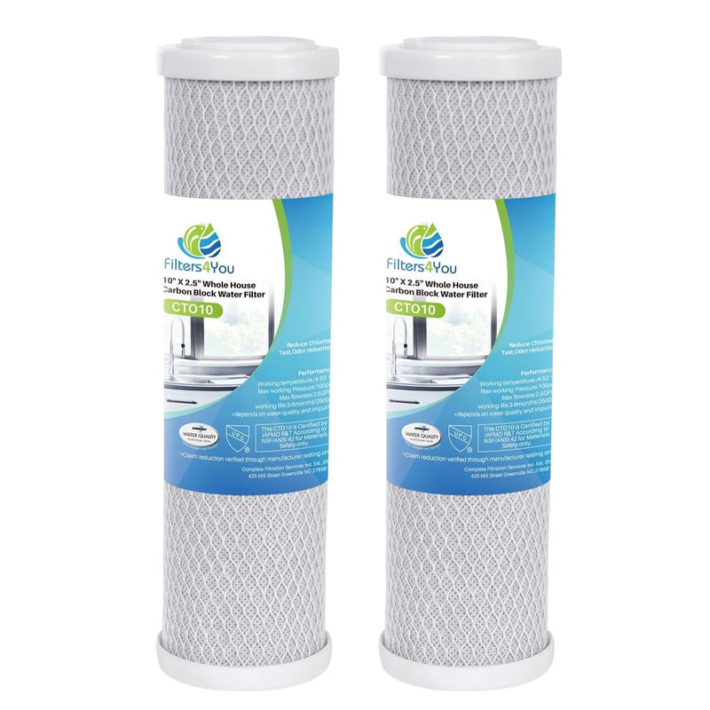 CFS â€“ 2 Pack Activated Carbon Block Water Filter Cartridges Compatible with WaterPur CCI-10-CLW Models â€“ Remove Bad Taste â€“ Whole House Replacement Filter Cartridge â€“ Universal 10" Cartridge - Image 1
